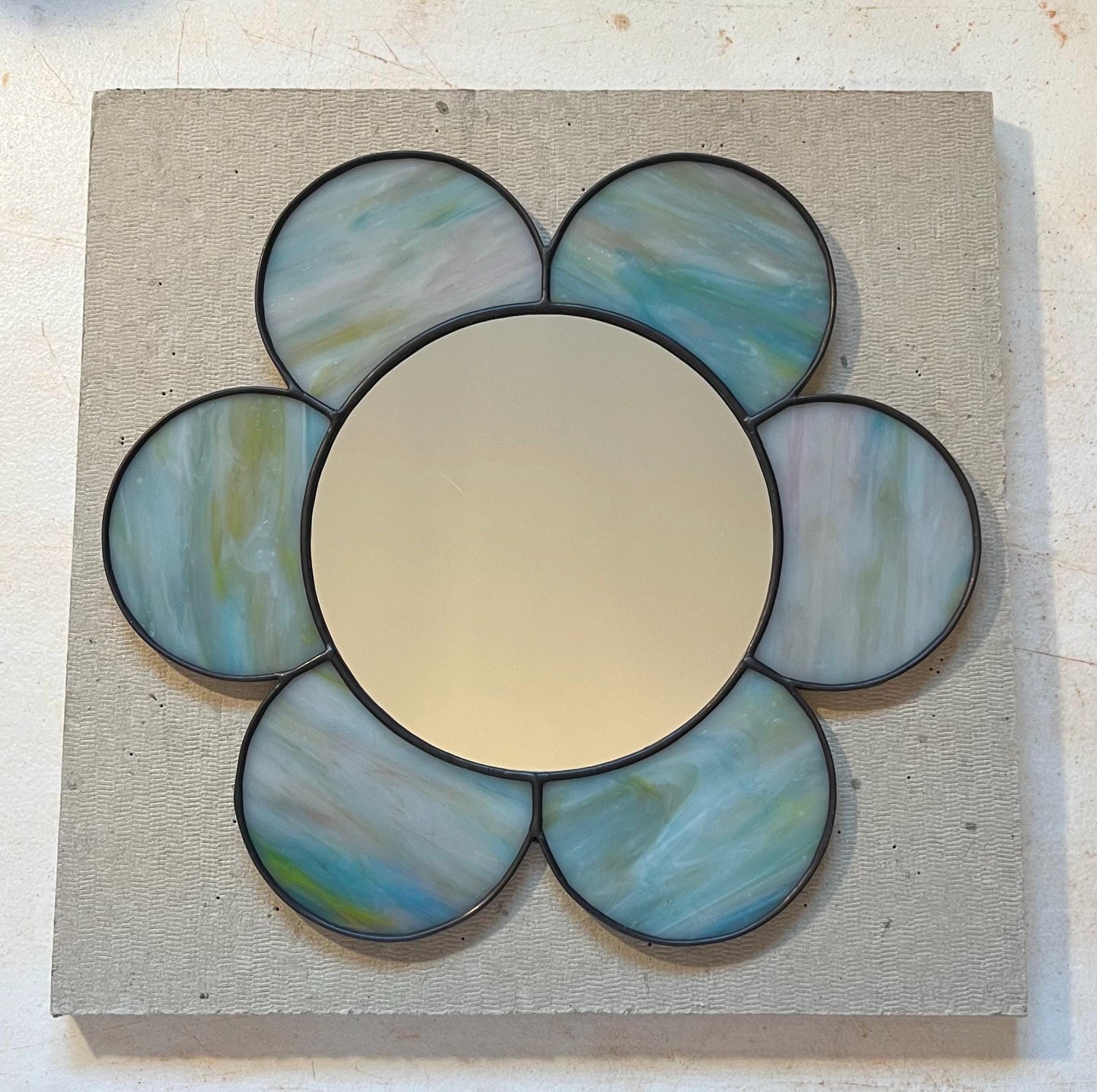 Stained Glass Mirror- Gazing Daisy- Pale Blue