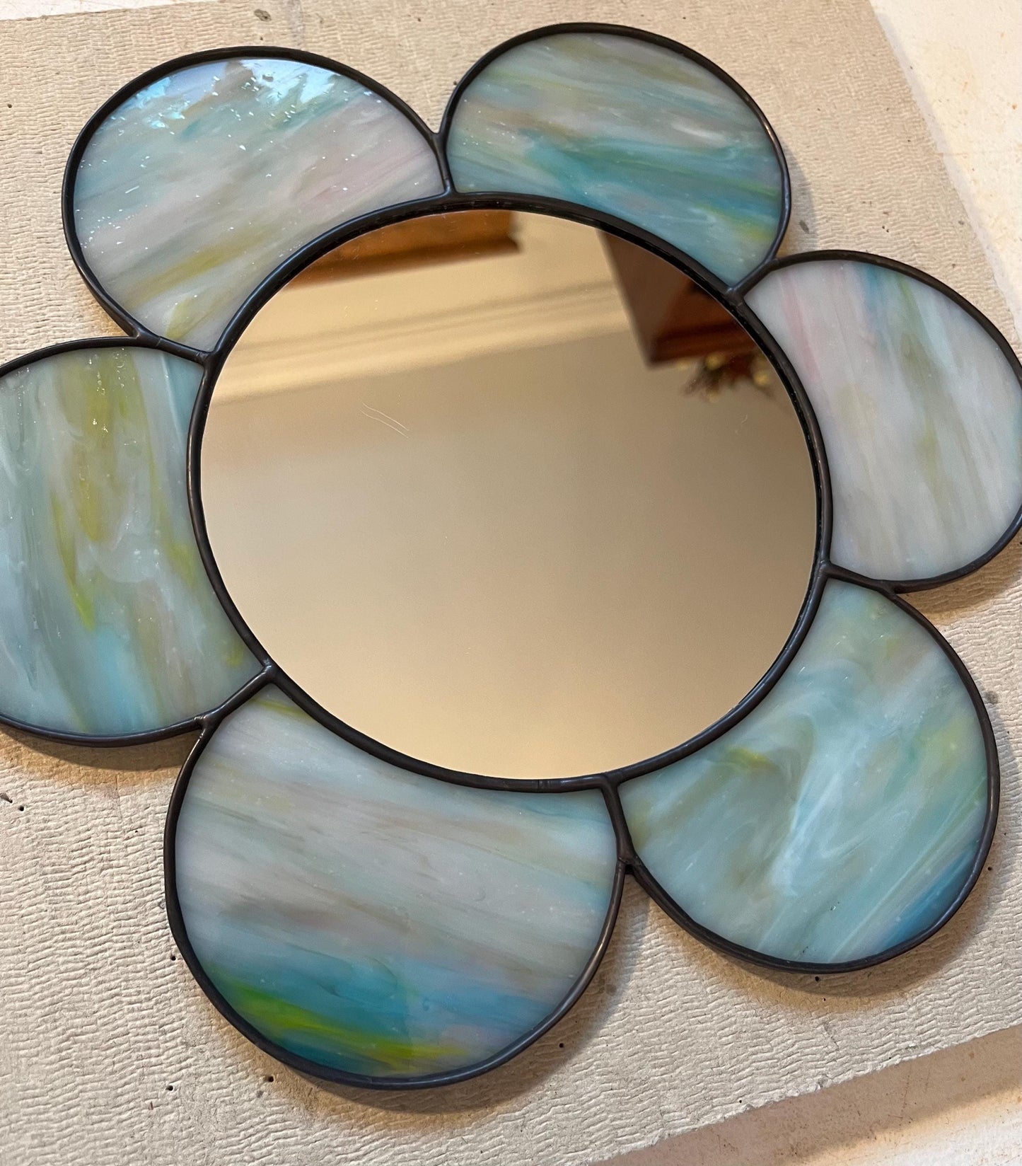 Stained Glass Mirror- Gazing Daisy- Pale Blue