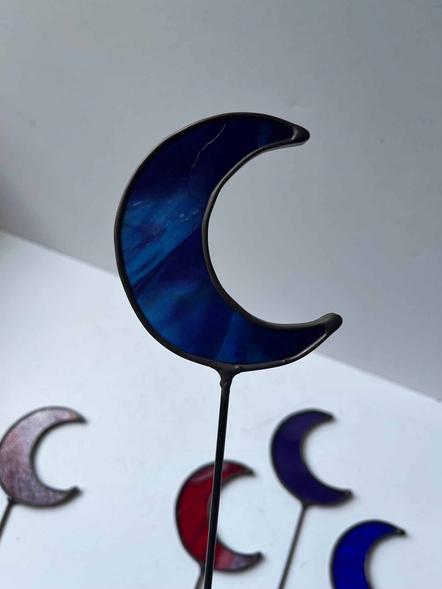 Moon Plant Stake- Stained Glass Moon Plant Stake