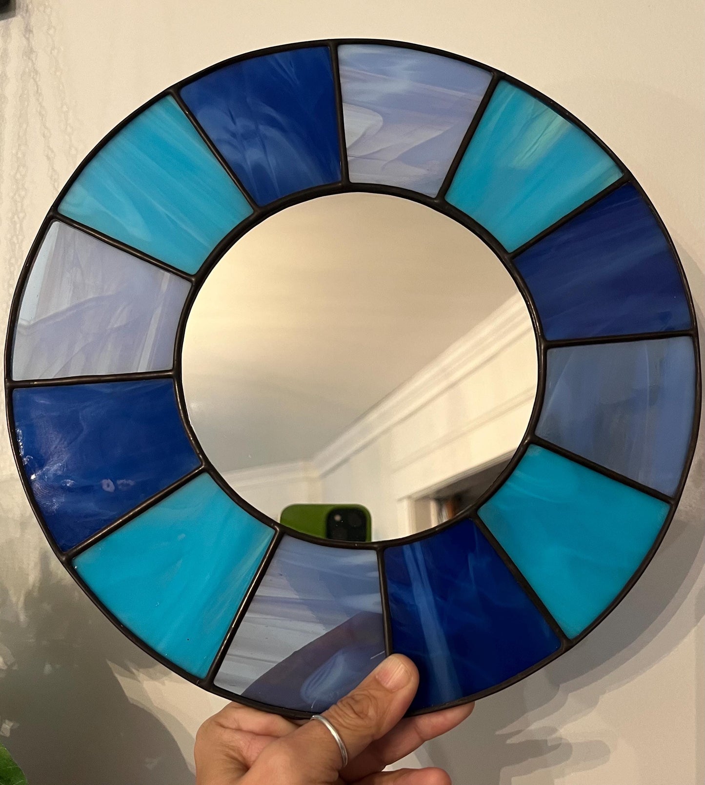 Stained Glass Mirror- Patchwork Wispy Blues