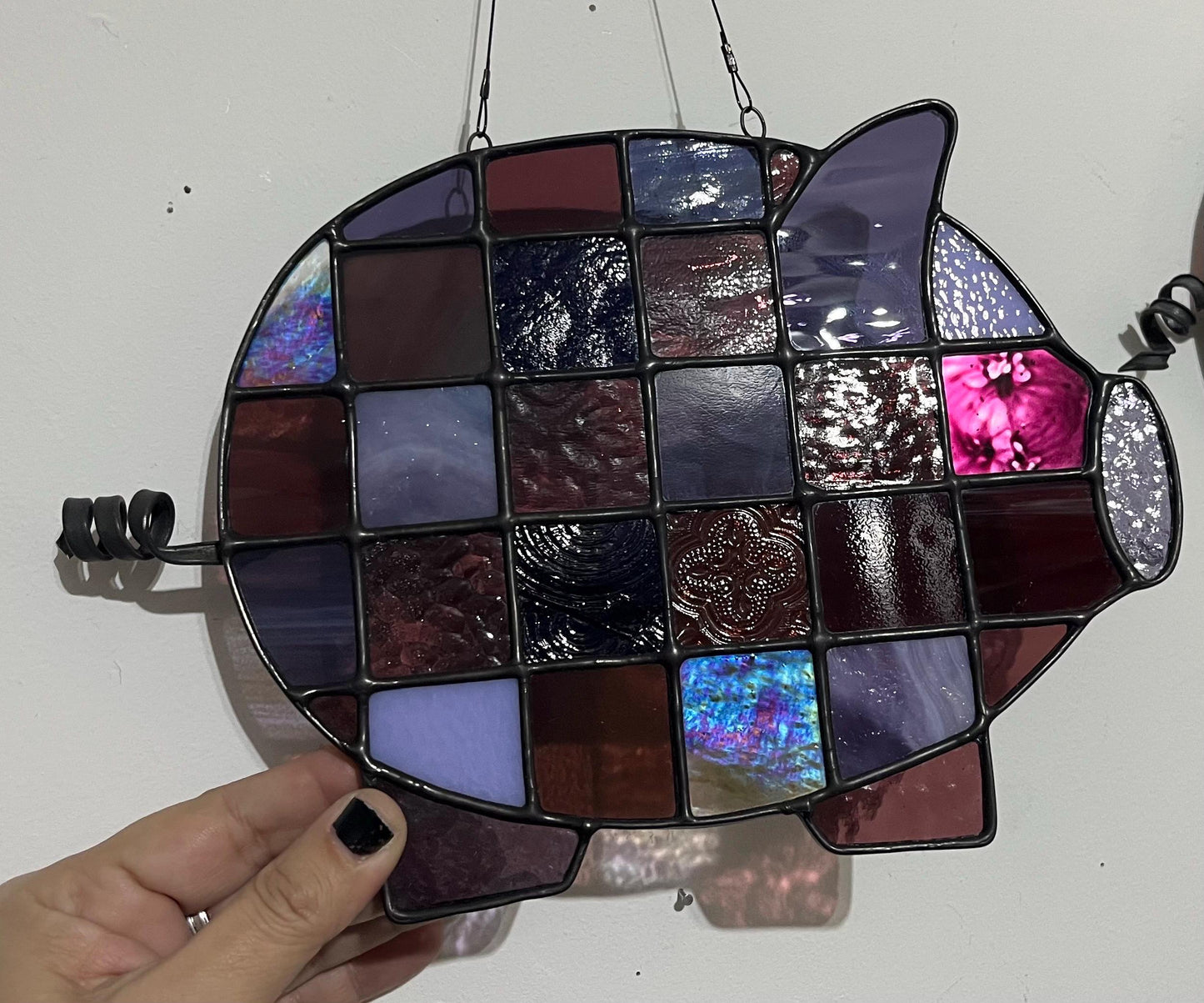 Stained Glass Pig- Mixed Purple