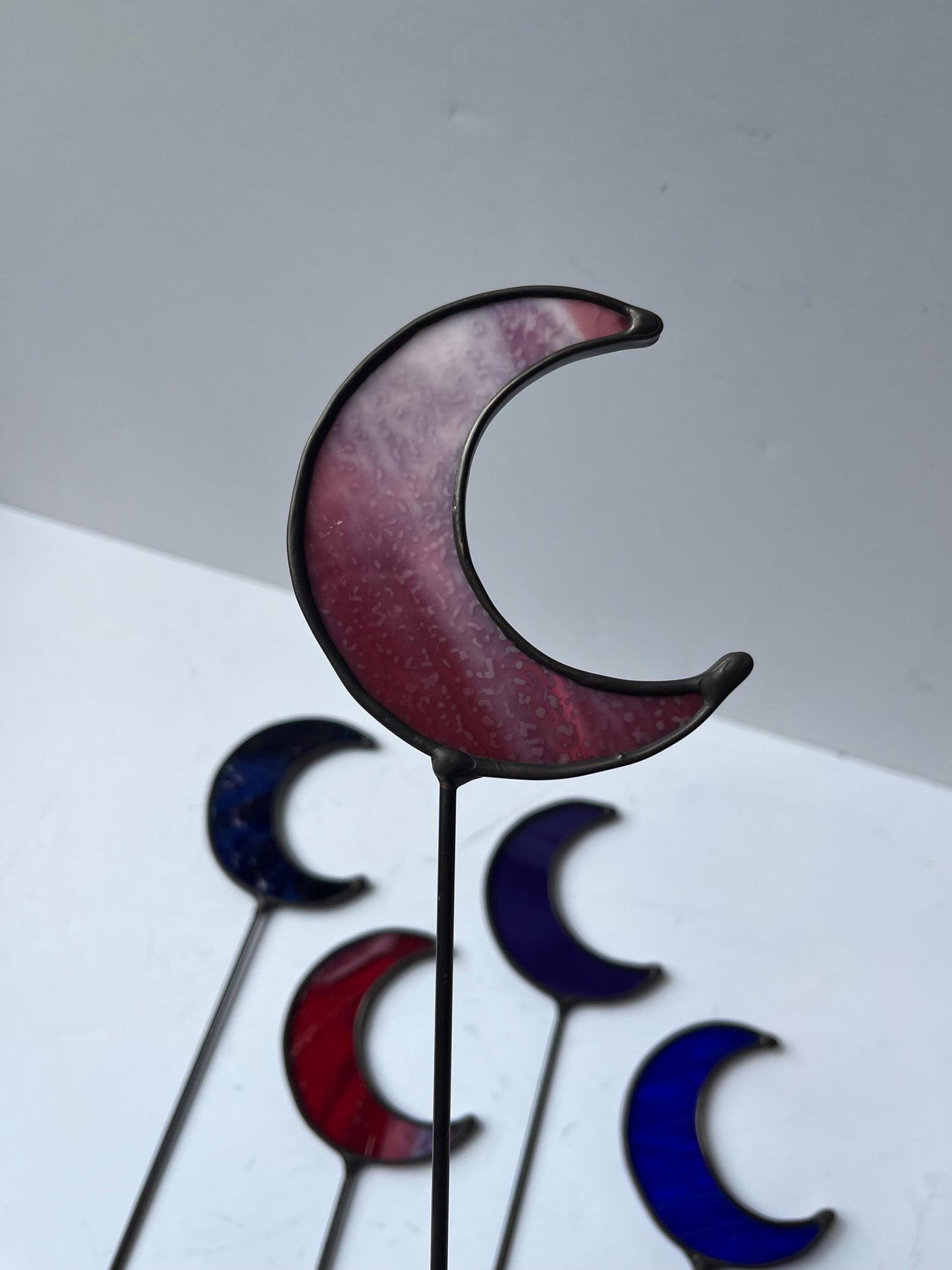 Moon Plant Stake- Stained Glass Moon Plant Stake
