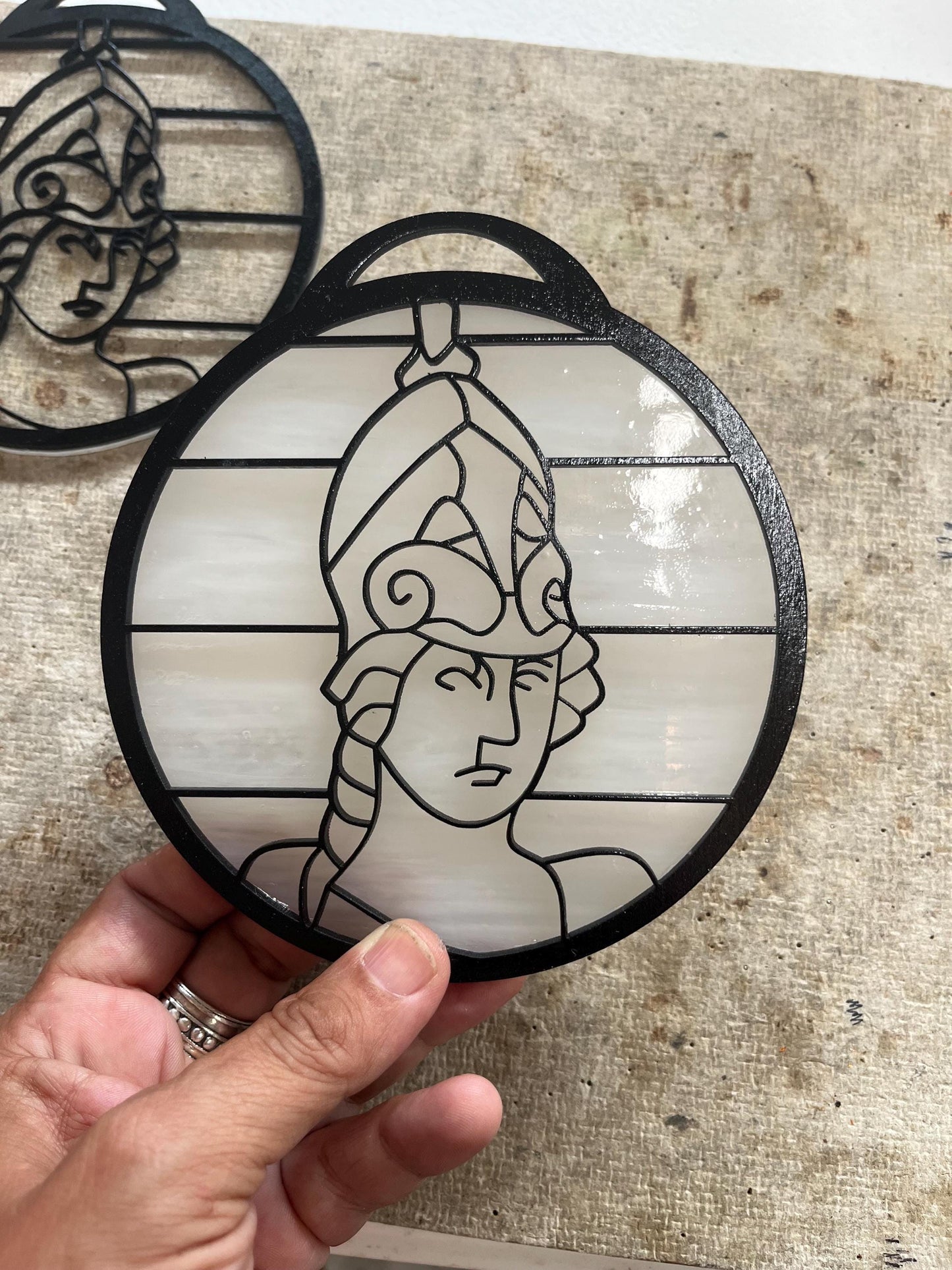 Minerva Mini- Stained glass and Wood Overlay- Aurorafest 2025