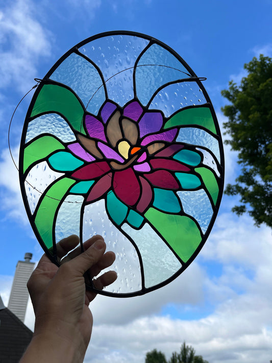 Stained Glass Oval Water Lily Panel