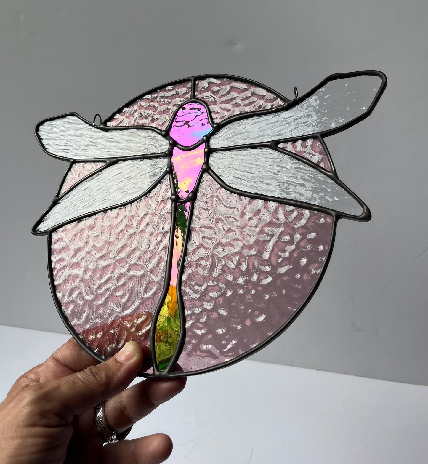 Stained Glass Round Dragonfly