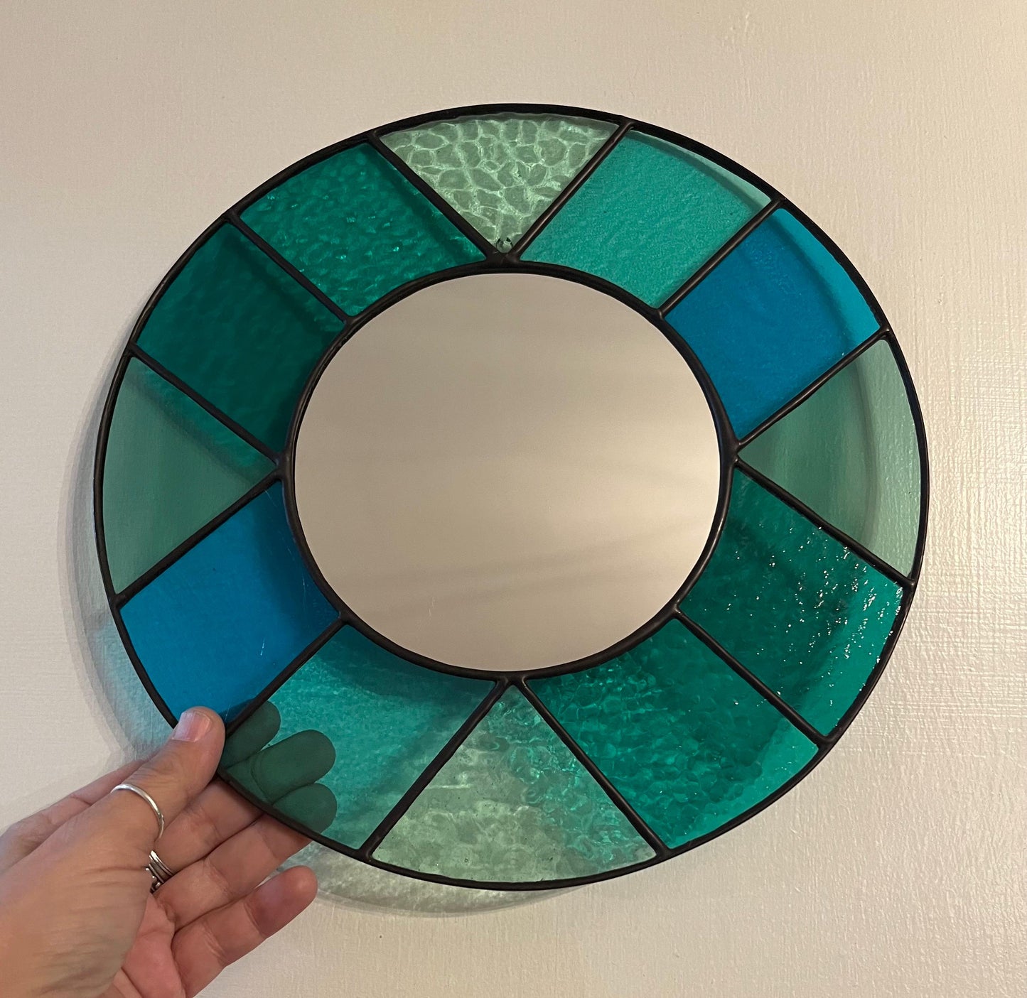 Stained glass mirror- Transparent Aqua and Teal