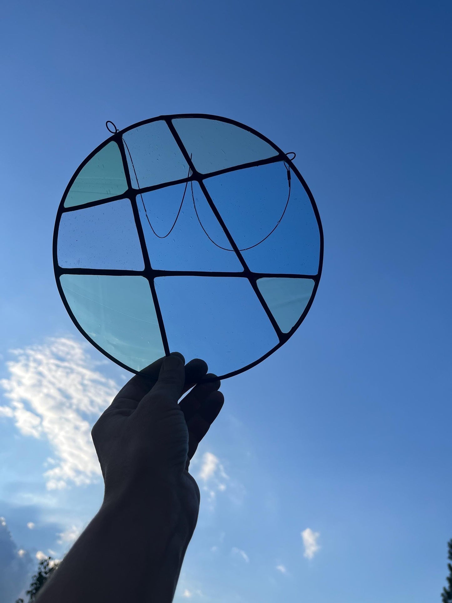 Stained glass Round Abstract Panel Suncatcher- Blue