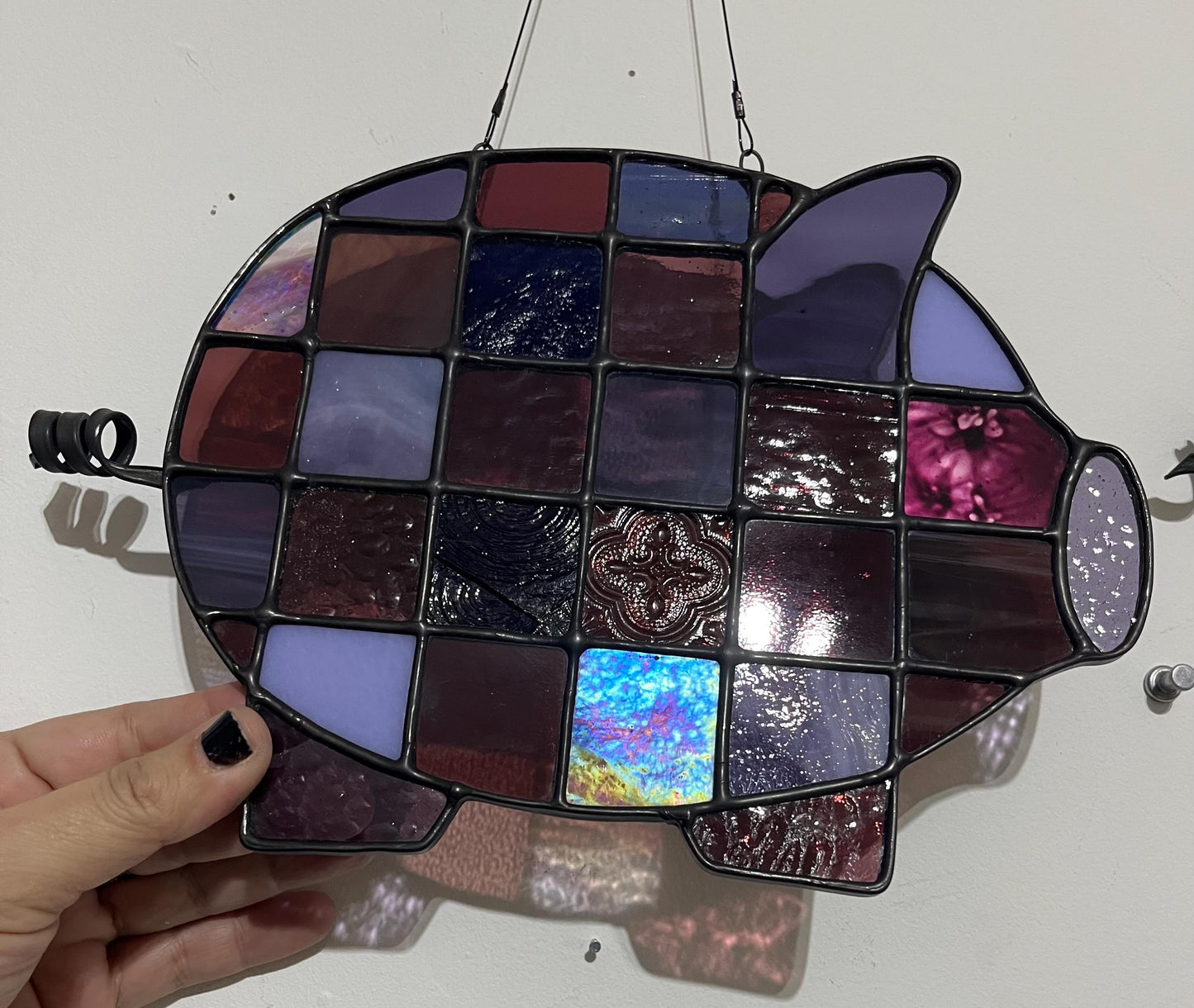 Stained Glass Pig- Mixed Purple
