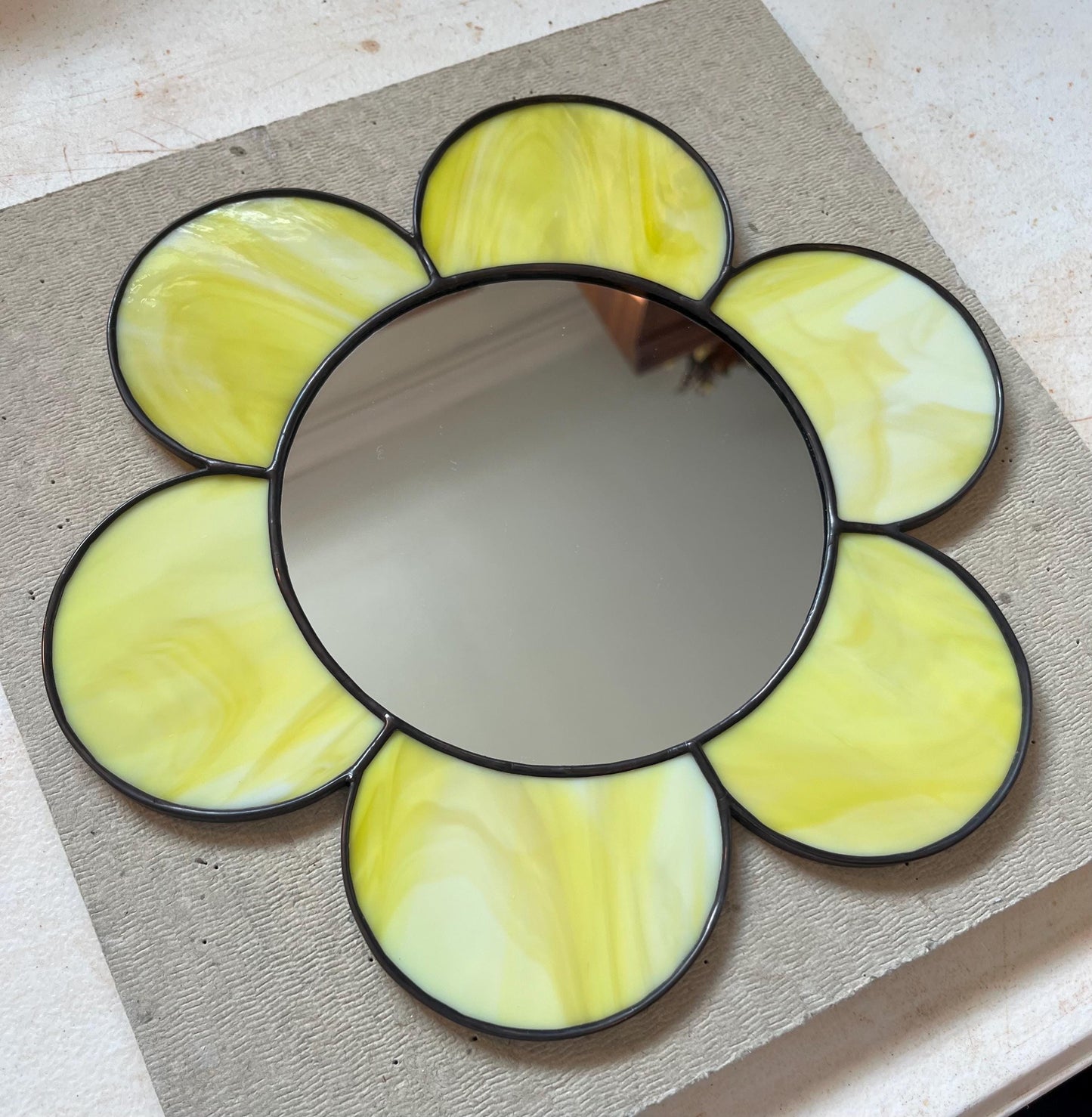Stained Glass Mirror- Gazing Daisy- Yellow