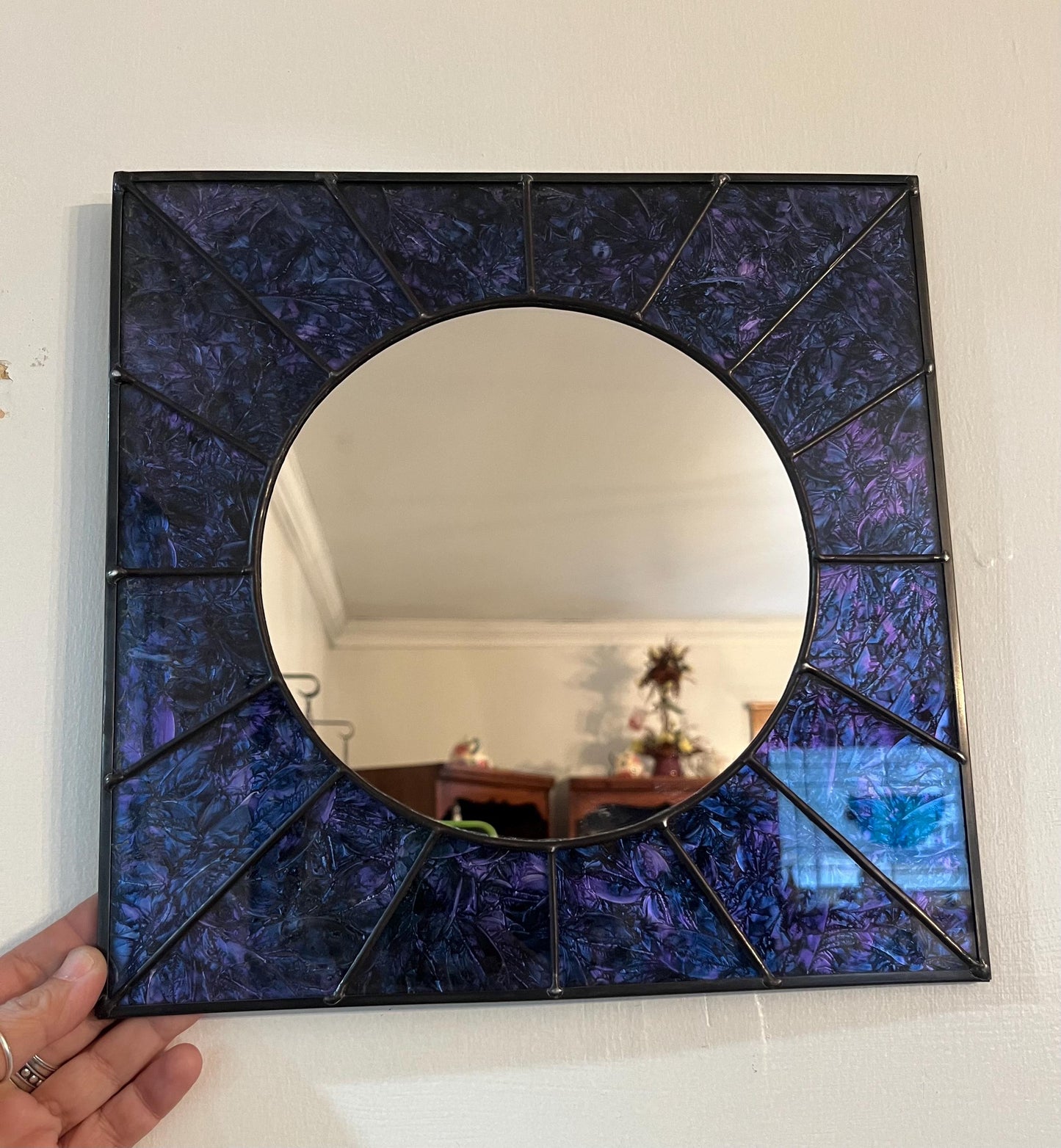 Stained Glass Mirror- Blue and Purple Square Van Gogh glass
