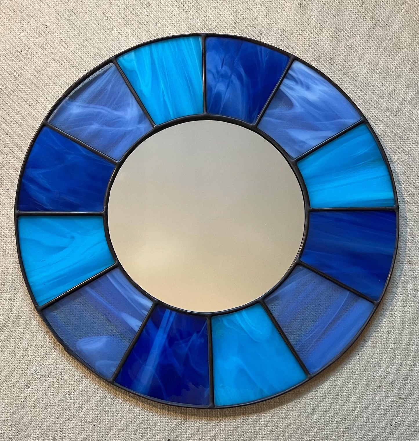 Stained Glass Mirror- Patchwork Wispy Blues