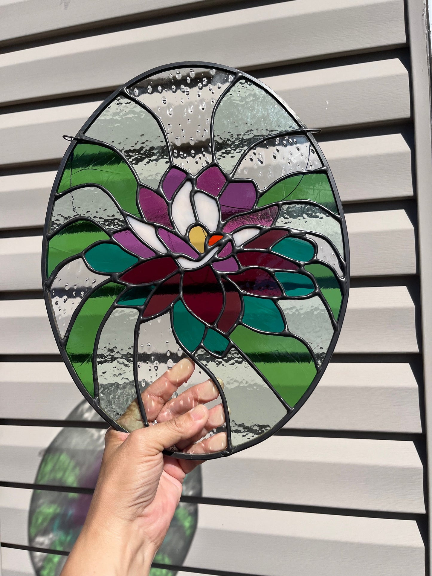 Stained Glass Oval Water Lily Panel