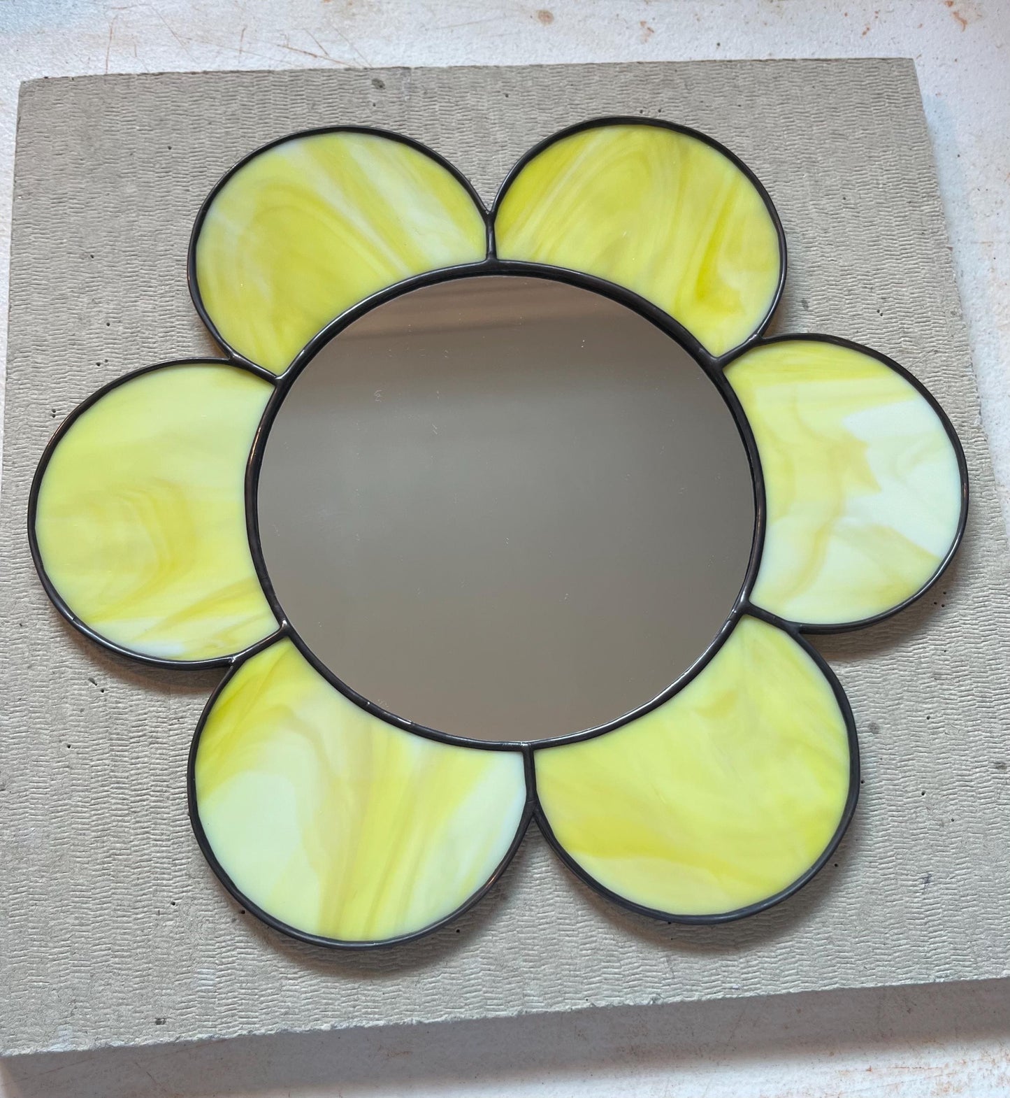 Stained Glass Mirror- Gazing Daisy- Yellow