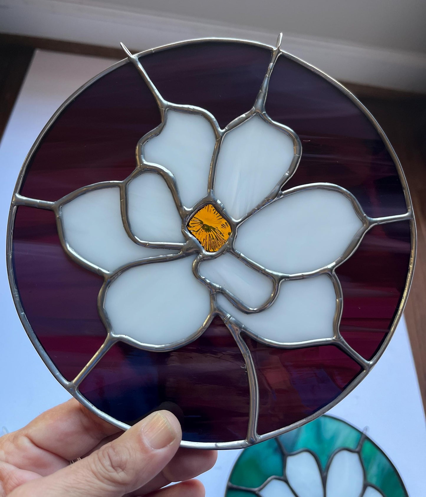 Magnolia round- Stained glass Magnolia flower