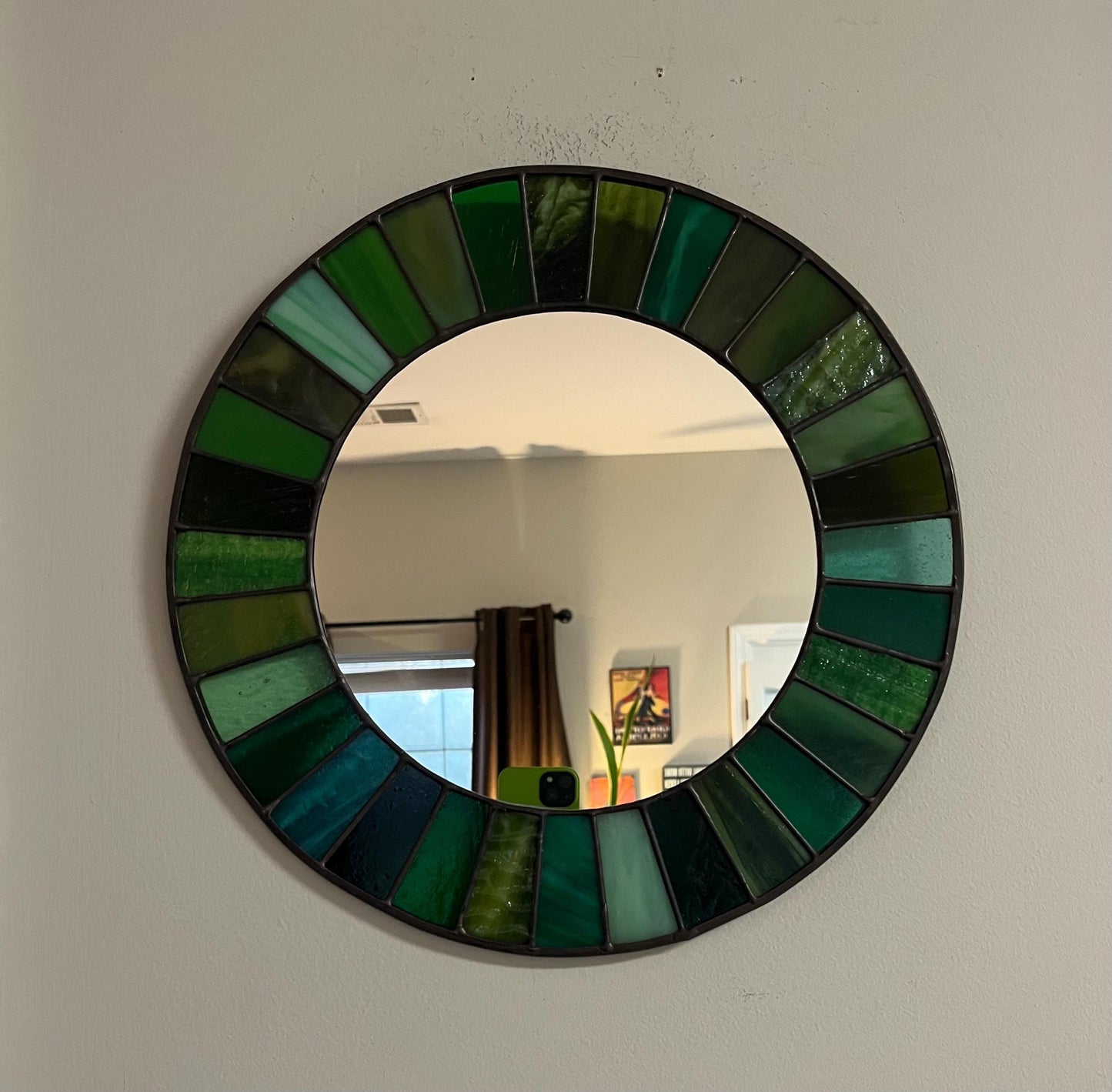 Stained Glass Mirror- Patchwork Vintage Kokomo OG - Greens