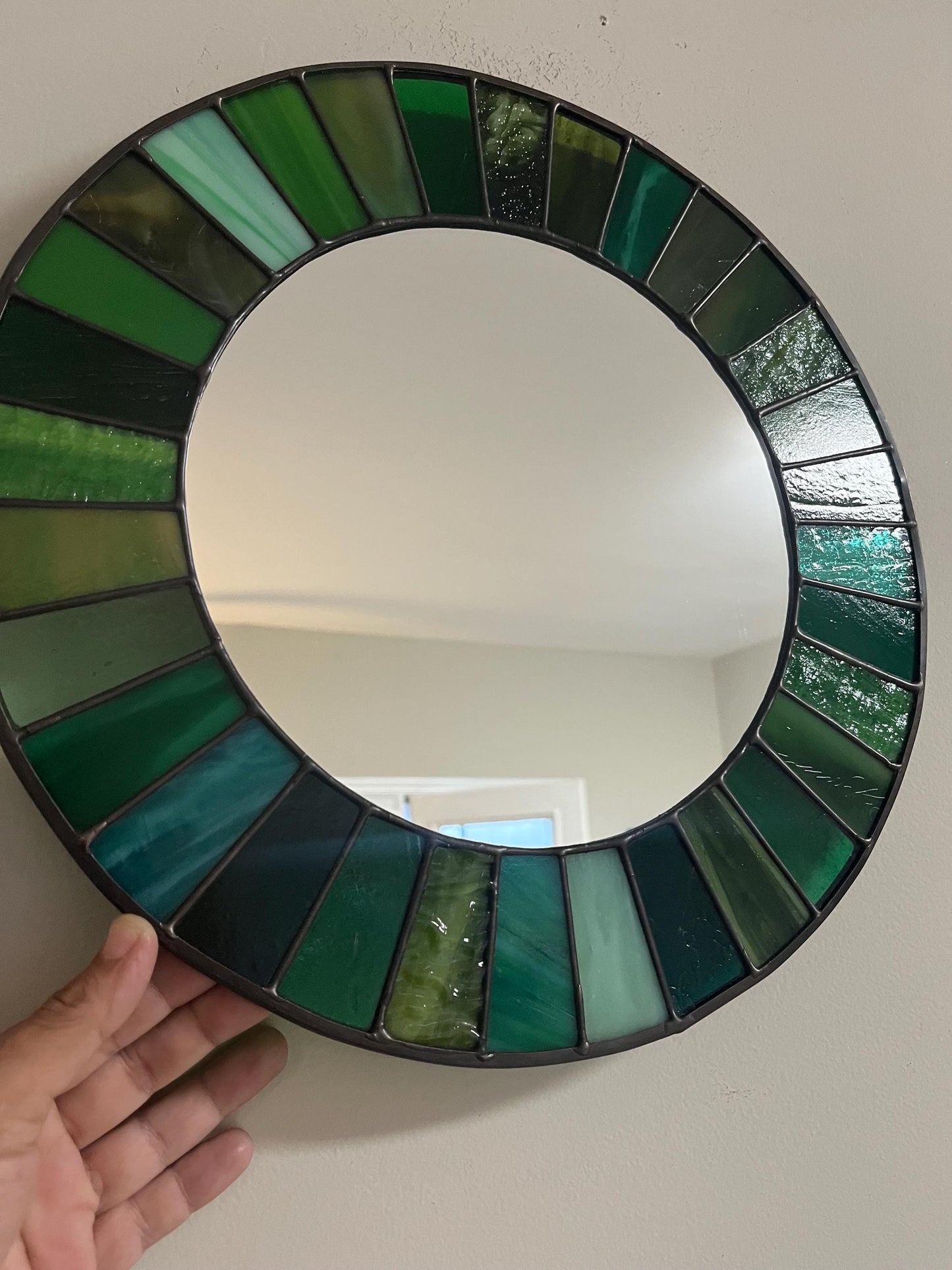 Stained Glass Mirror- Patchwork Vintage Kokomo OG - Greens
