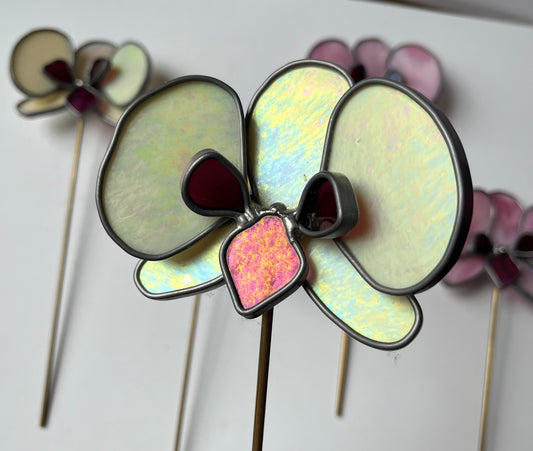 Stained glass Orchid Bloom Plant Stake