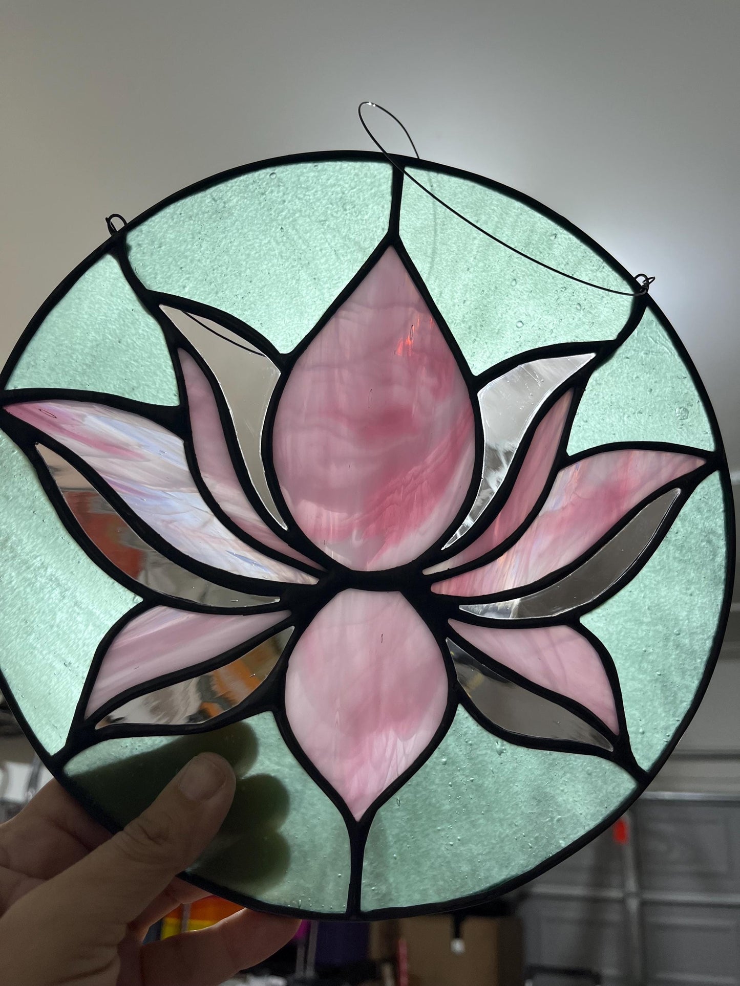 Stained Glass Round Lotus Blossom