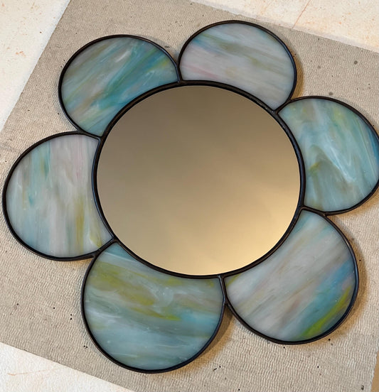 Stained Glass Mirror- Gazing Daisy- Pale Blue