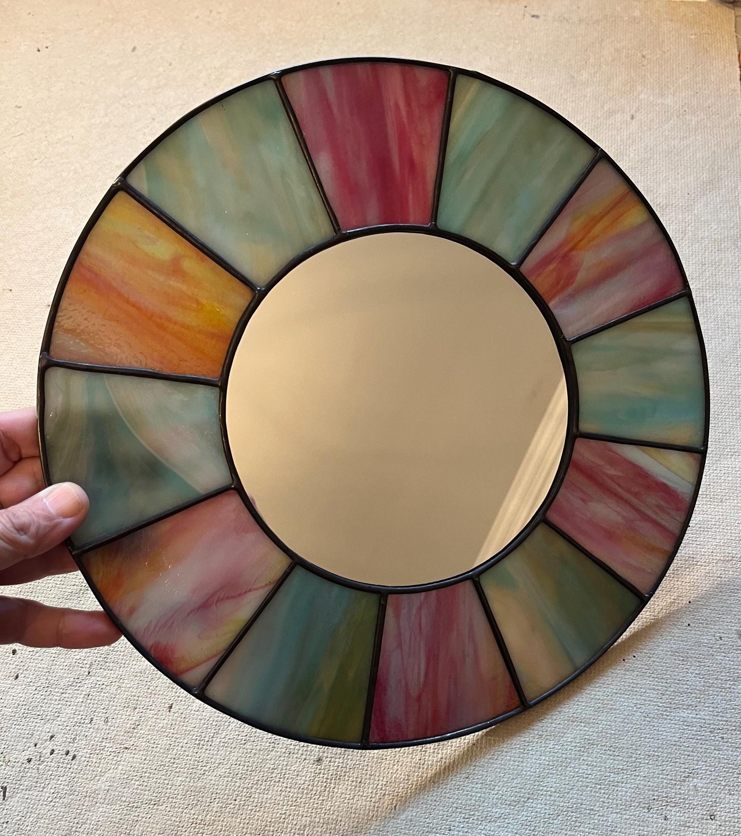 Stained Glass Mirror- Patchwork Reclaimed Church Window glass