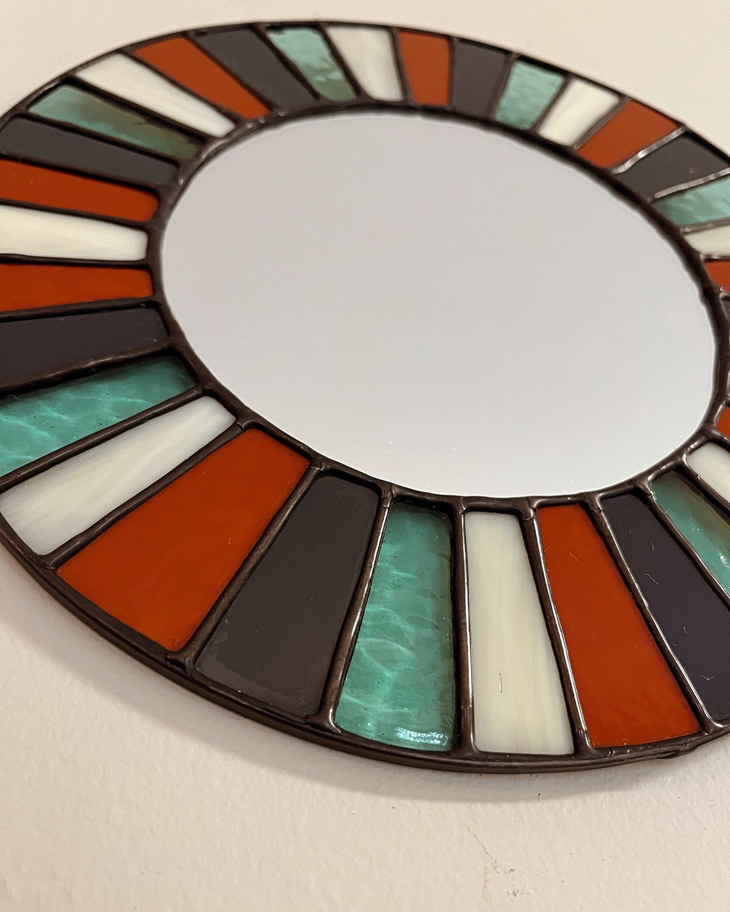 Stained Glass Mirror- Terra Cotta , Charcoal, Bone and Blue Multi Color Boho Mirror