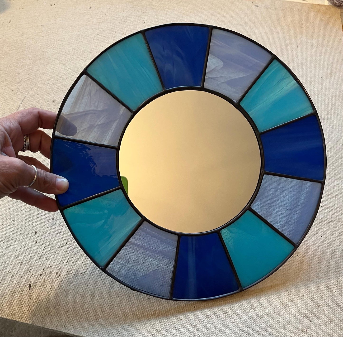 Stained Glass Mirror- Patchwork Wispy Blues