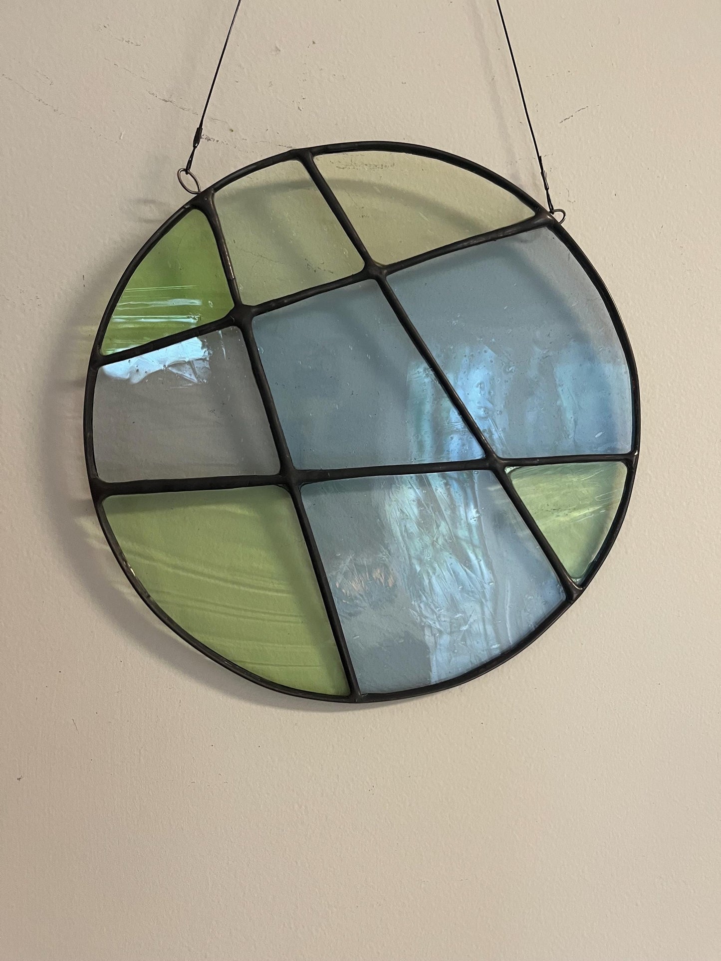 Stained glass Round Abstract Panel Suncatcher- Blue