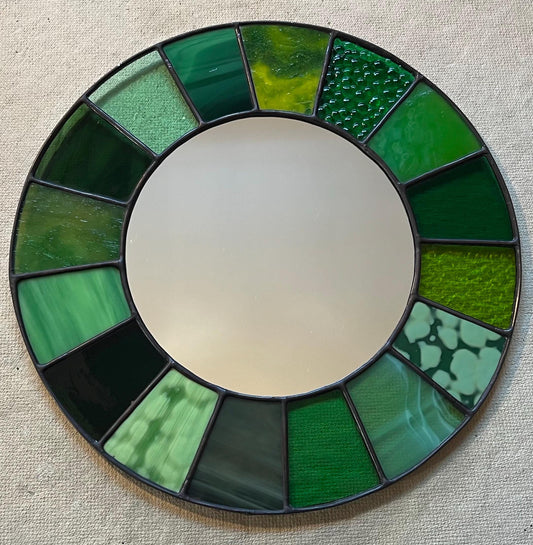 Stained Glass Mirror- Patchwork Multi Greens