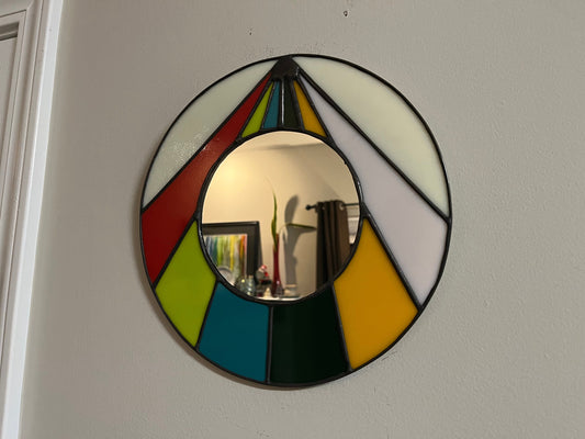Stained Glass Round Mirror: Mid Century Modern Multicolor Wall Decor