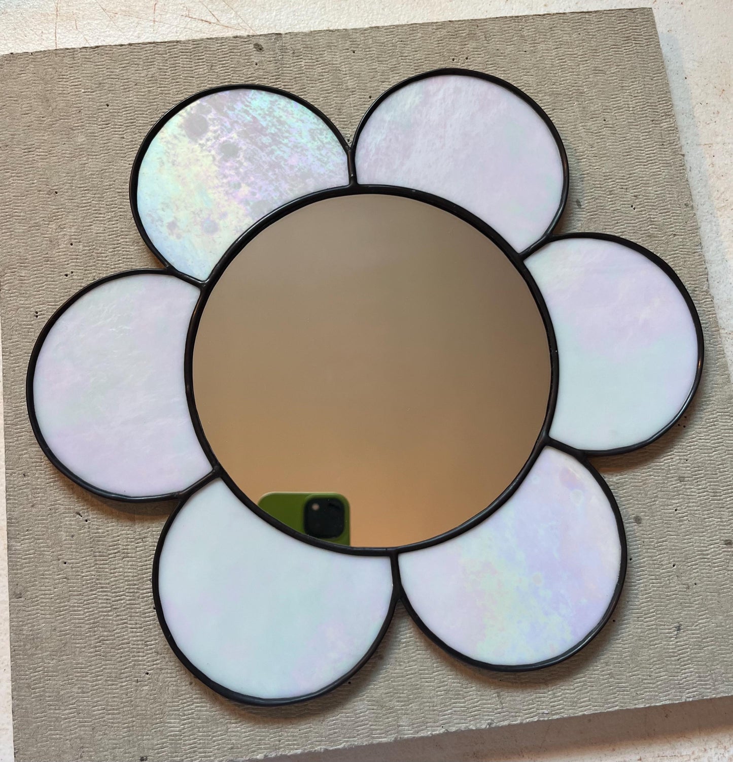 Stained Glass Mirror- Gazing Daisy- White Iridescent
