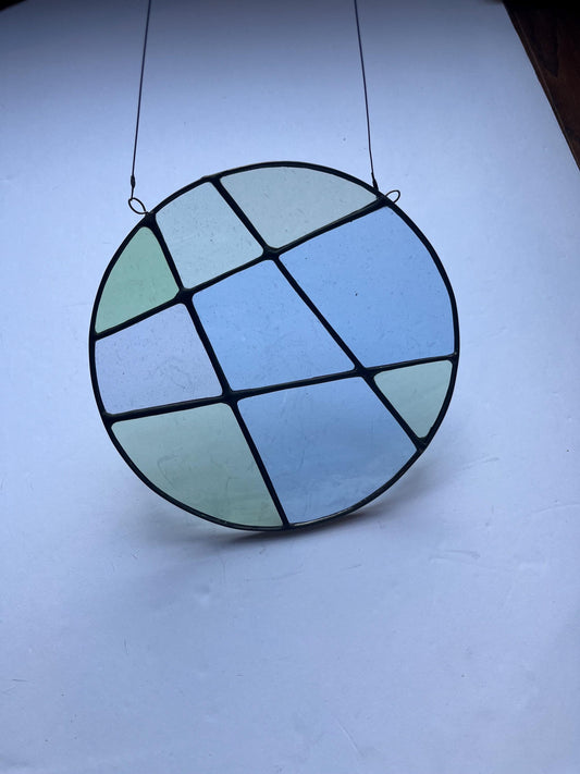Stained glass Round Abstract Panel Suncatcher- Blue