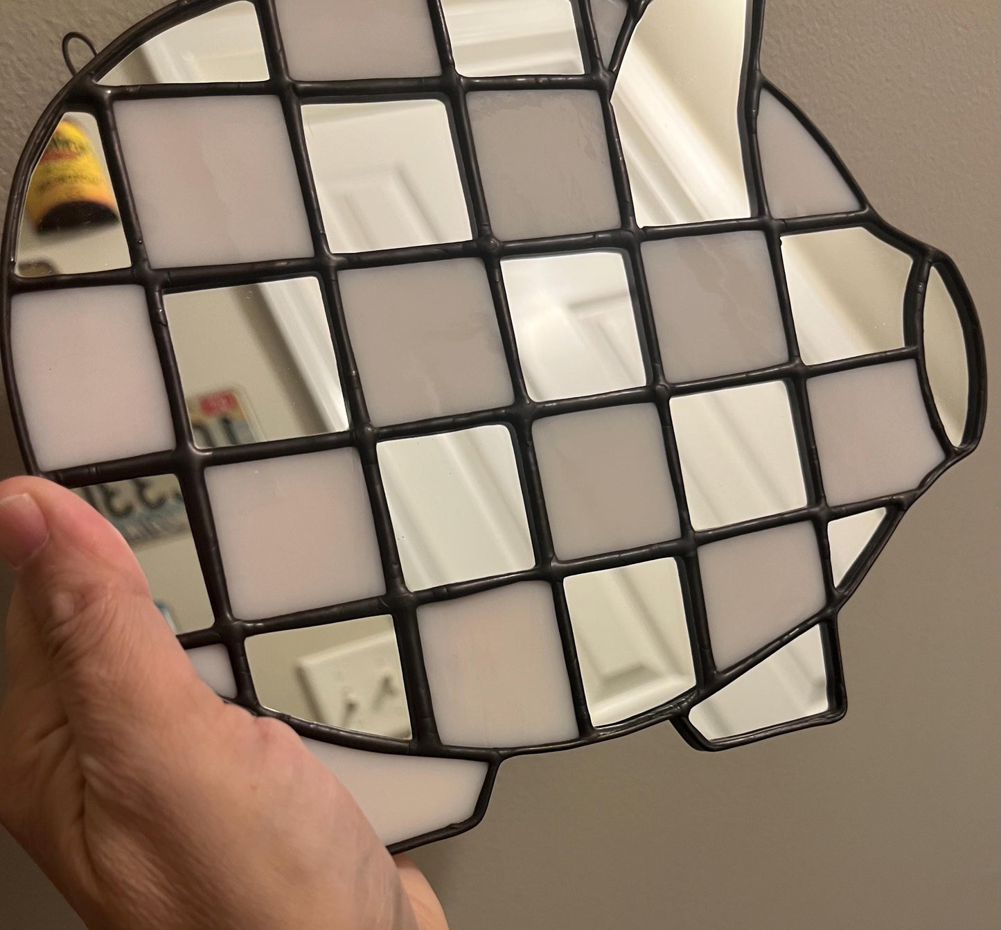 Stained Glass Pig- Pale pink Opaque and Mirror