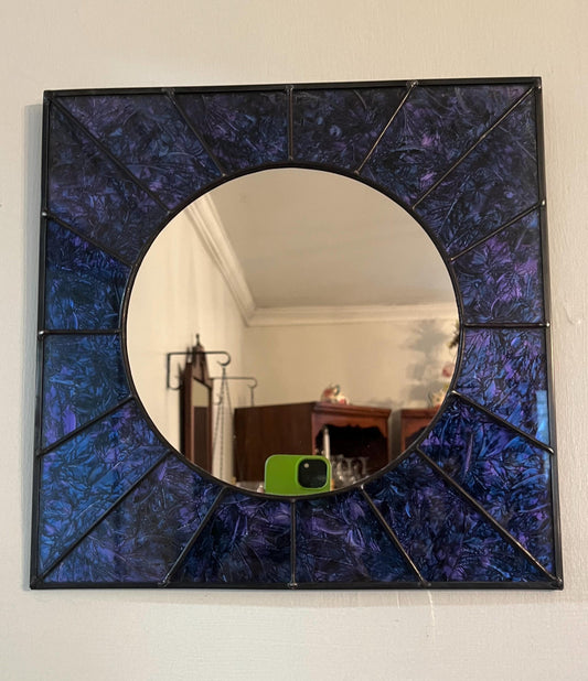 Stained Glass Mirror- Blue and Purple Square Van Gogh glass