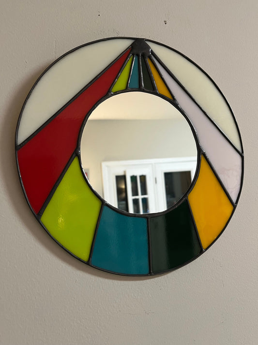 Stained Glass Round Mirror: Mid Century Modern Multicolor Wall Decor