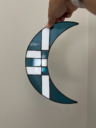 Stained Glass Moon- Steel Blue Checkerboard