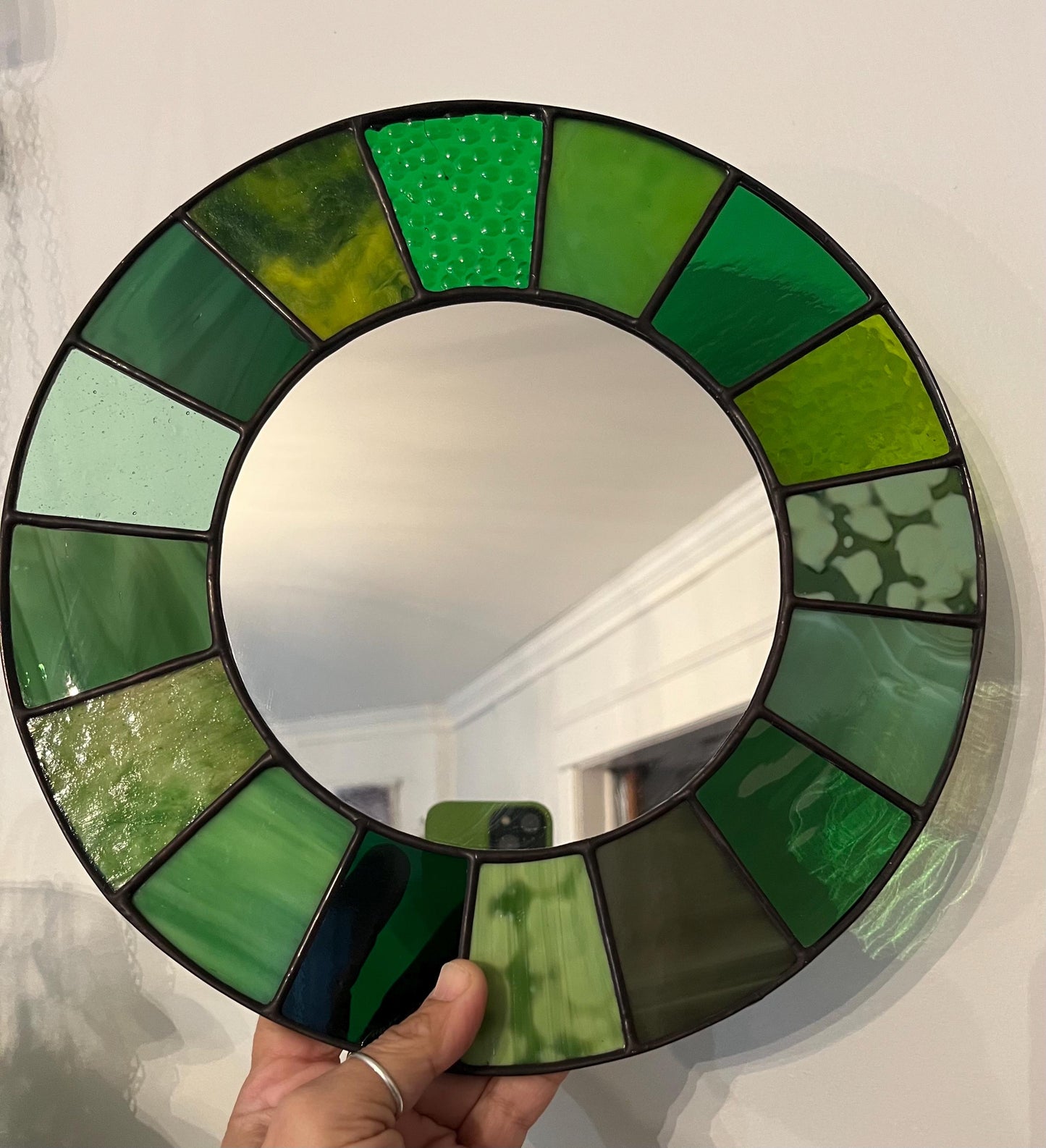 Stained Glass Mirror- Patchwork Multi Greens