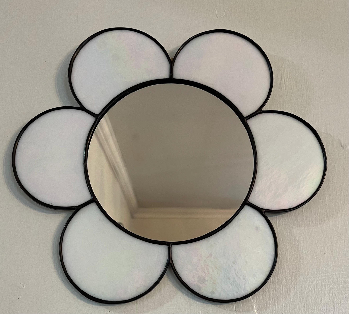 Stained Glass Mirror- Gazing Daisy- White Iridescent