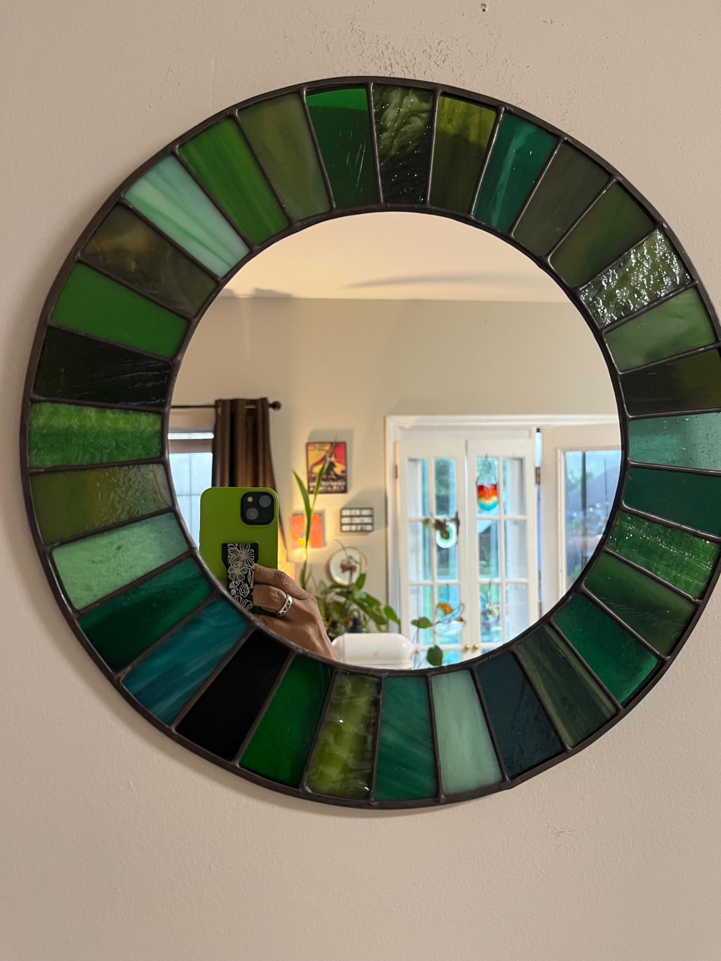 Stained Glass Mirror- Patchwork Vintage Kokomo OG - Greens