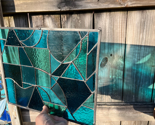 Geometric Blues - Stained Glass Panel