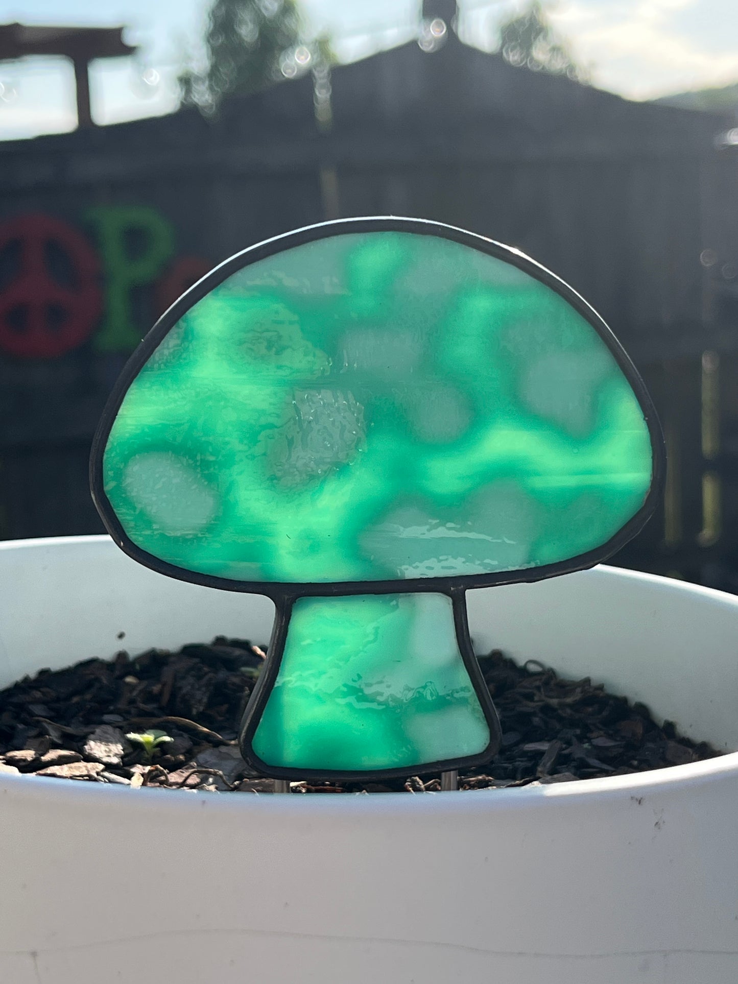 Mushroom Plant Stake - Stained Glass