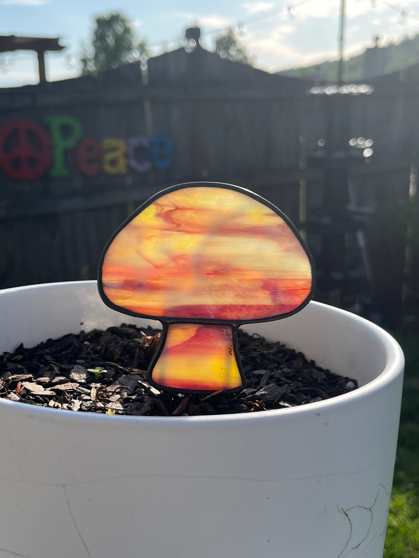 Mushroom Plant Stake - Stained Glass