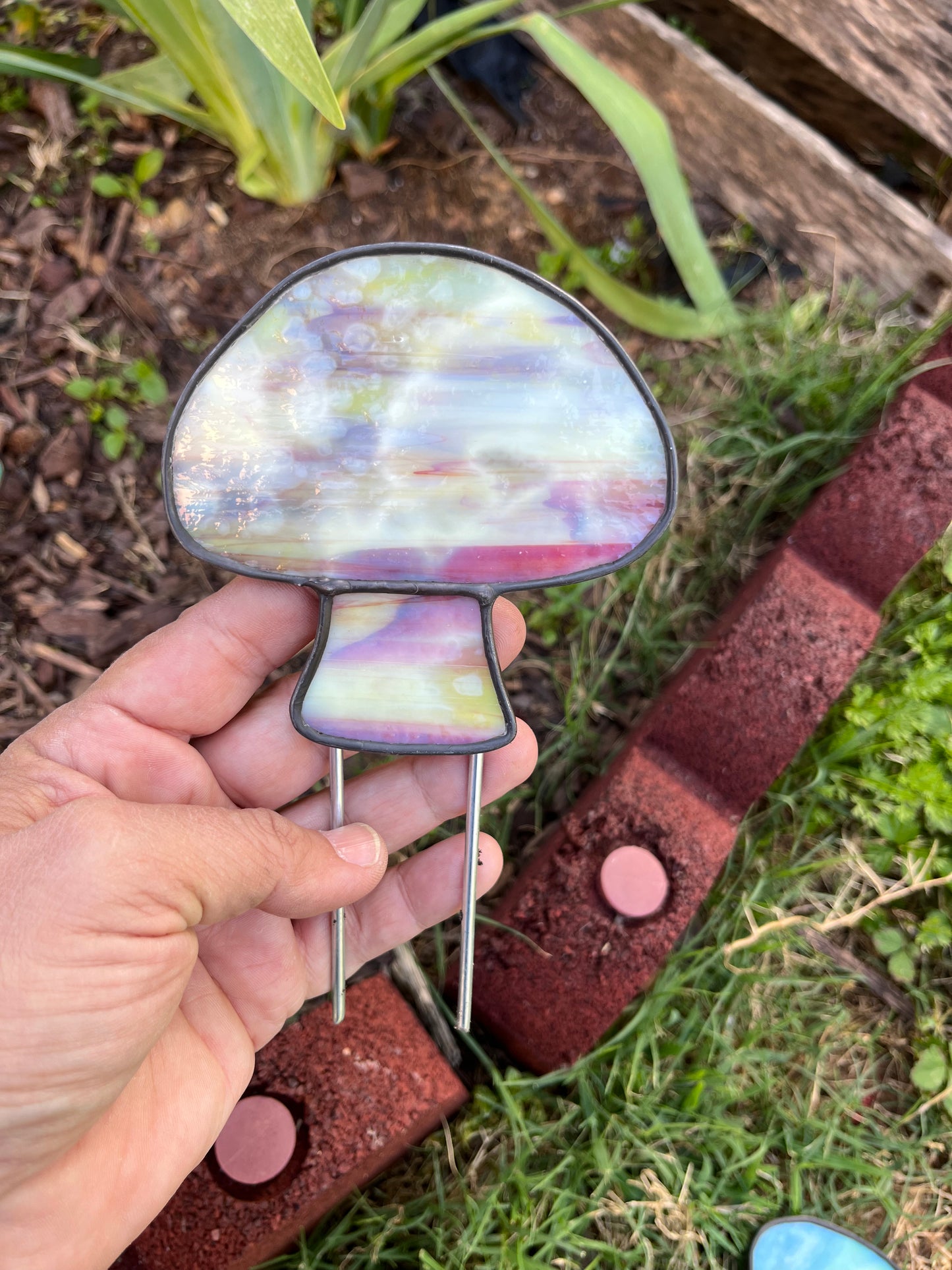 Mushroom Plant Stake - Stained Glass