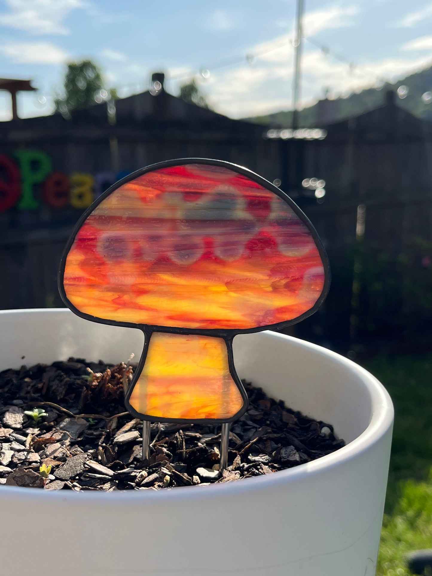 Mushroom Plant Stake - Stained Glass