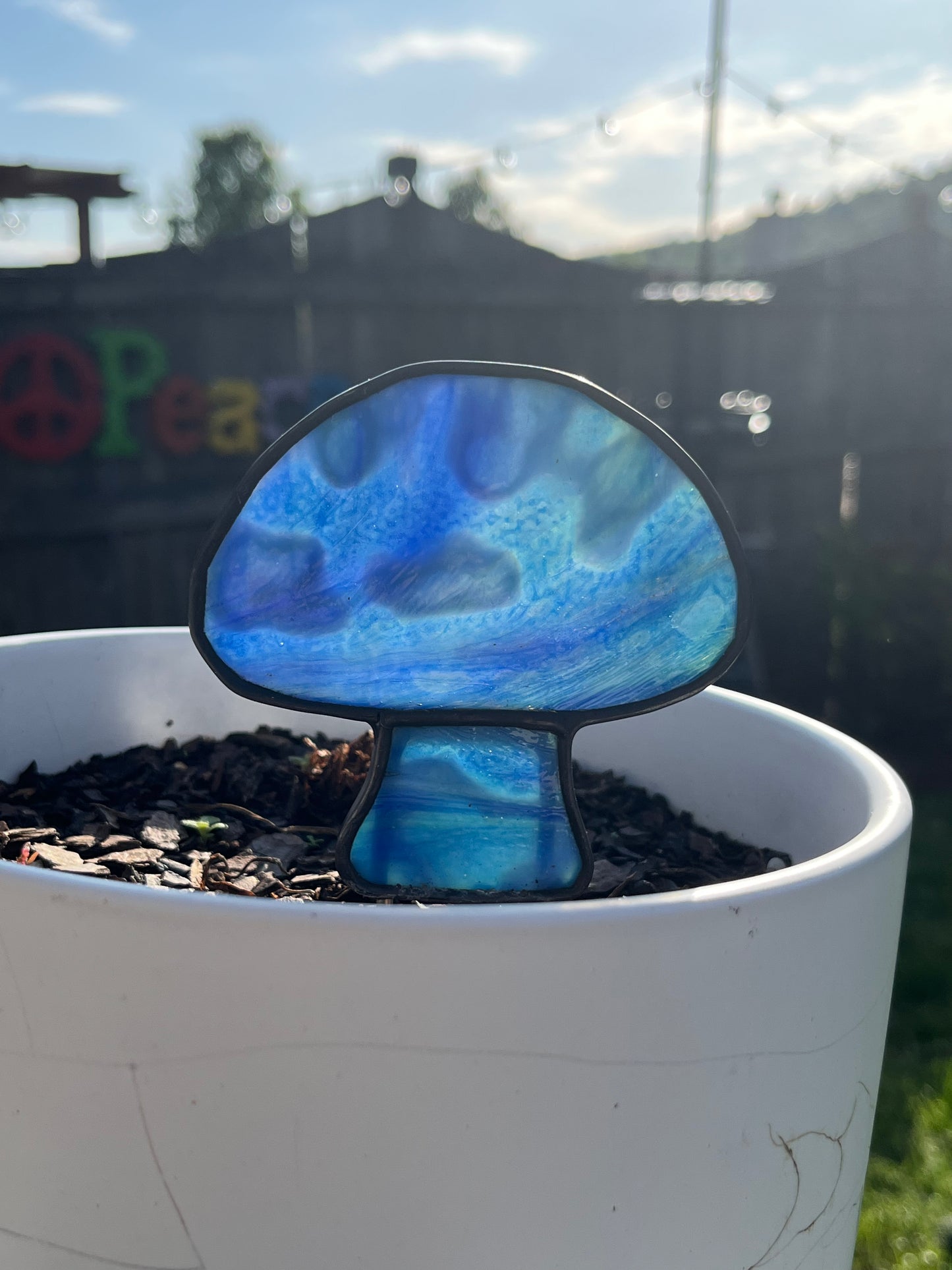 Mushroom Plant Stake - Stained Glass