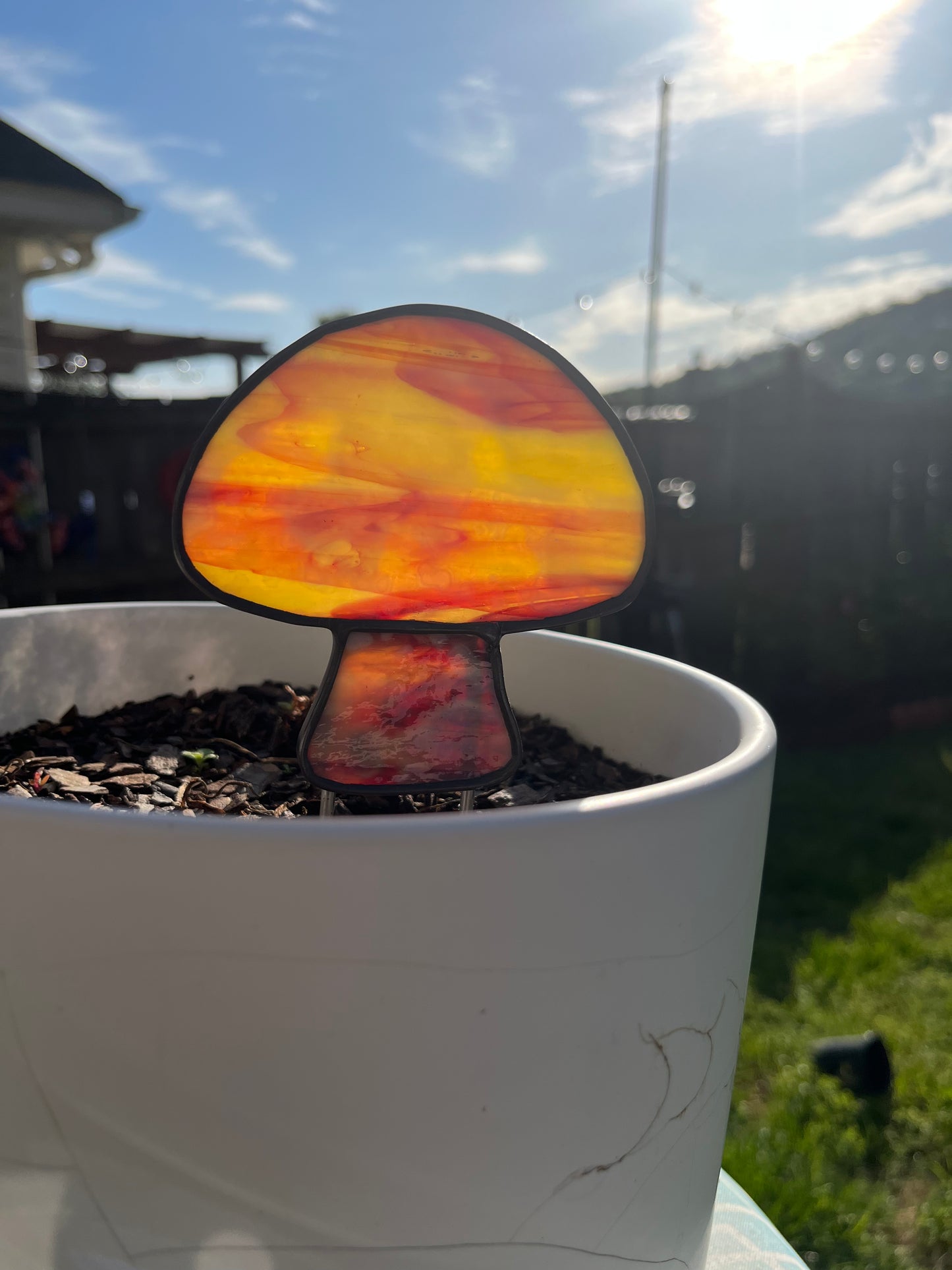 Mushroom Plant Stake - Stained Glass