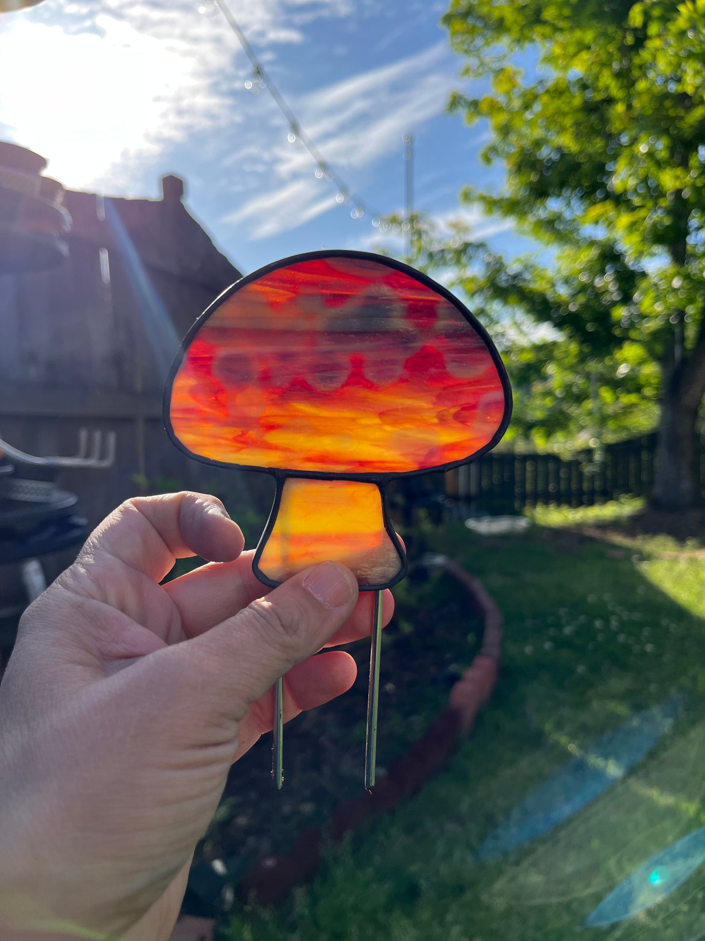 Mushroom Plant Stake - Stained Glass