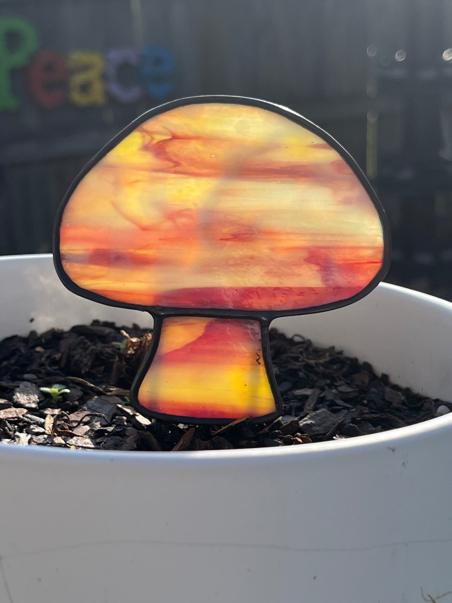 Mushroom Plant Stake - Stained Glass