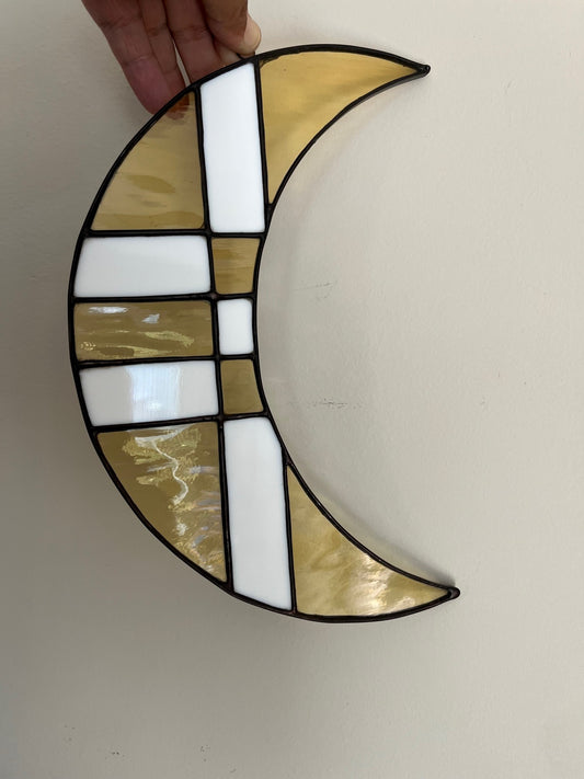 Stained Glass Moon- Amber Water Glass Checkerboard