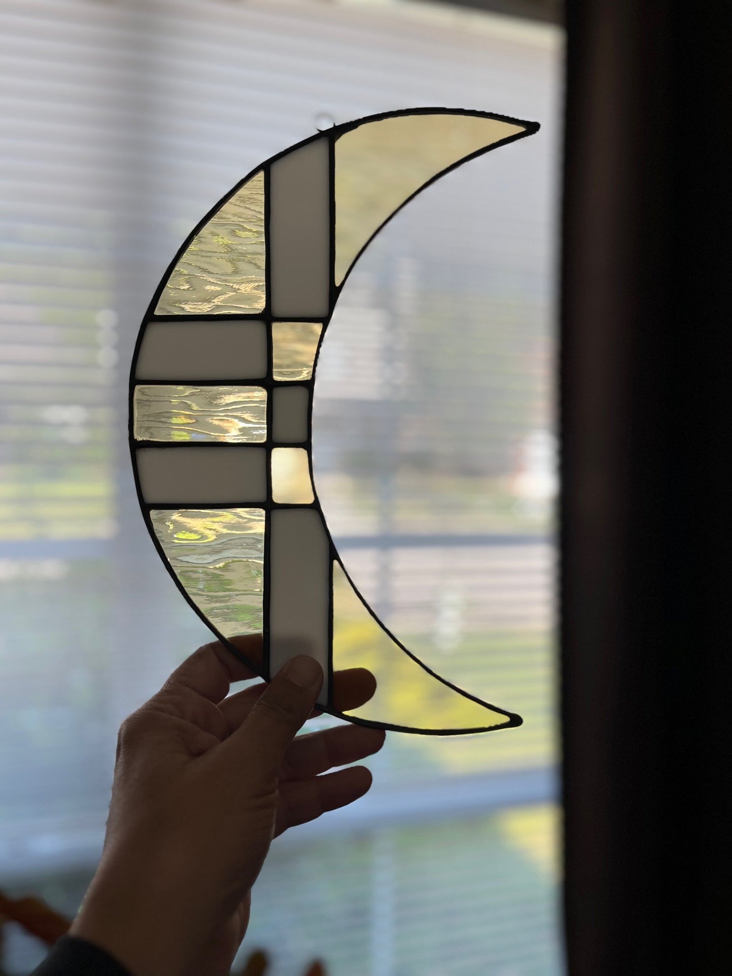 Stained Glass Moon- Amber Water Glass Checkerboard